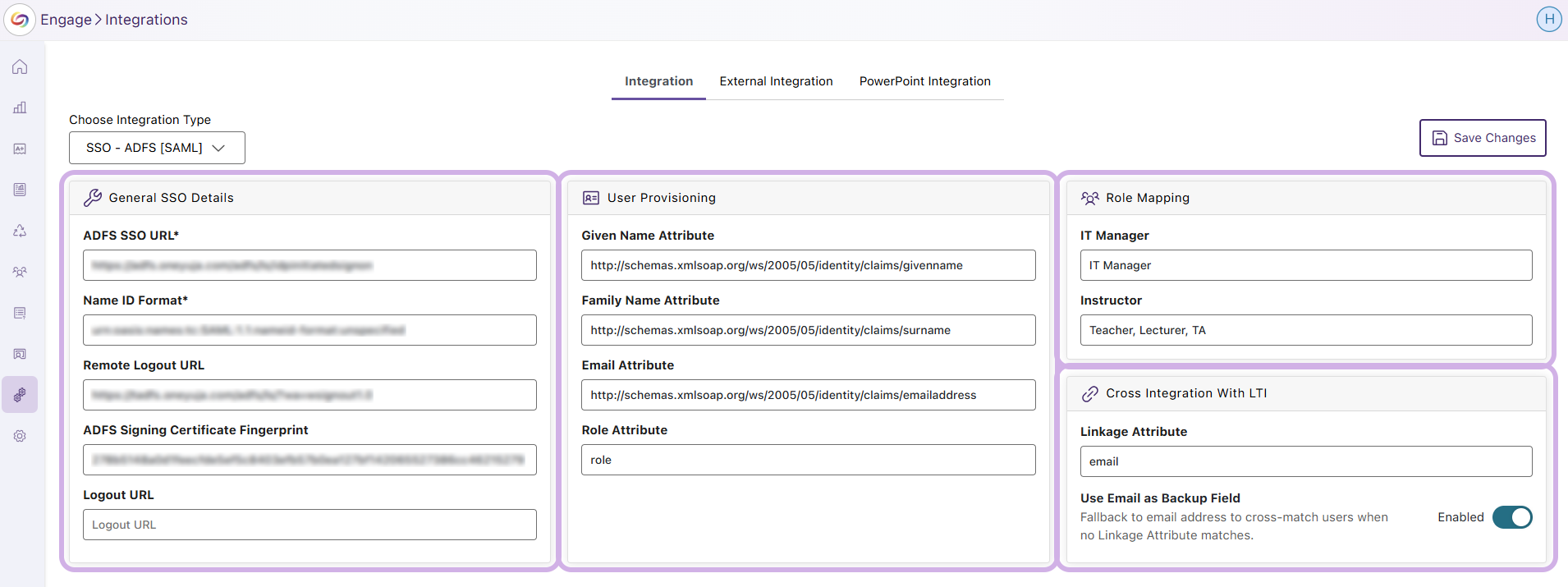 Engage information to enter for hte integration