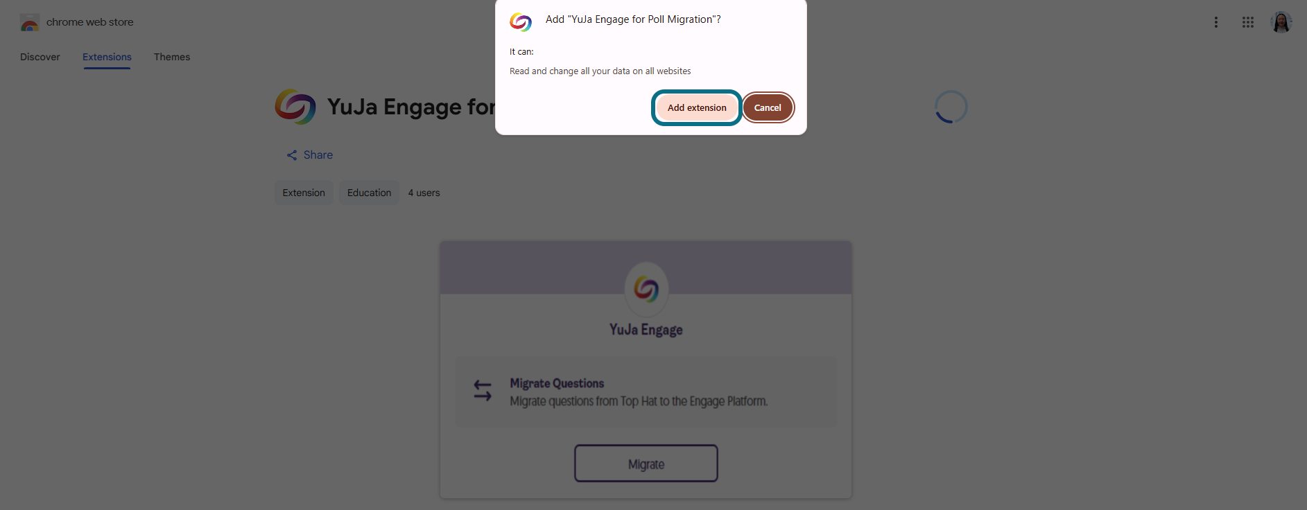 Engage click to add extension to Chrome