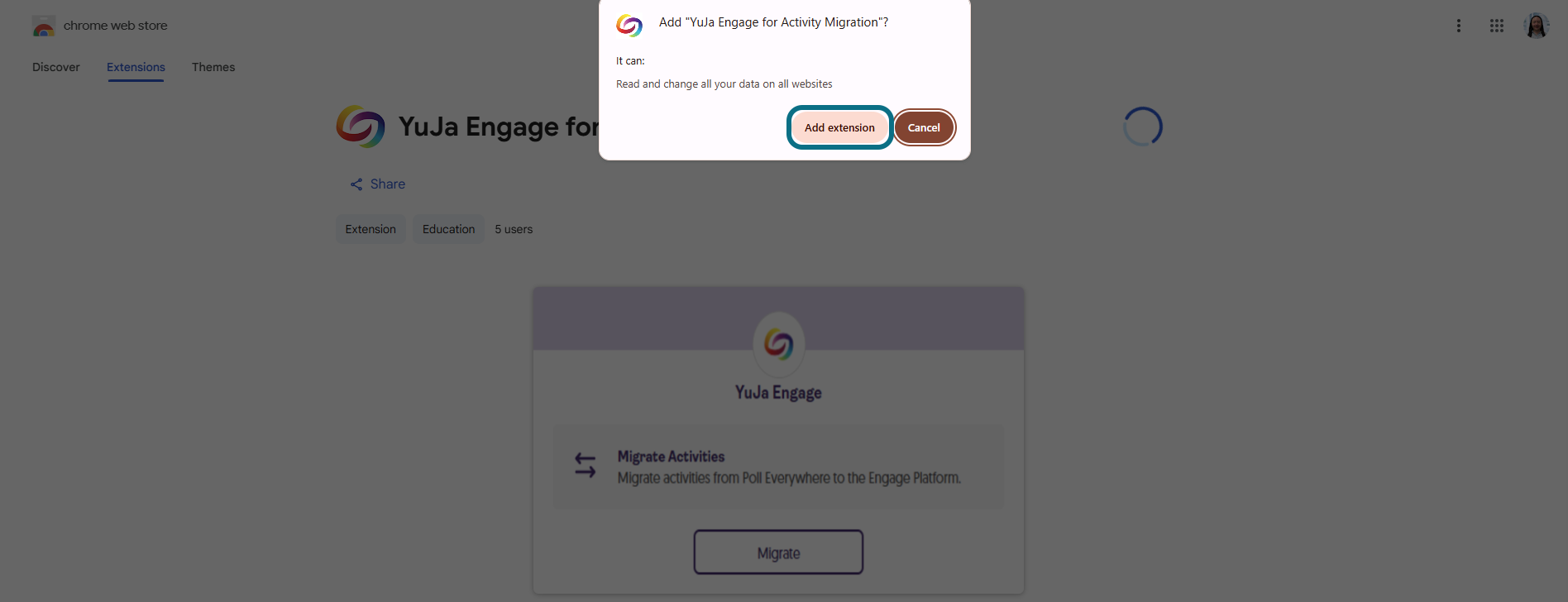 Engage click to add extension to Chrome