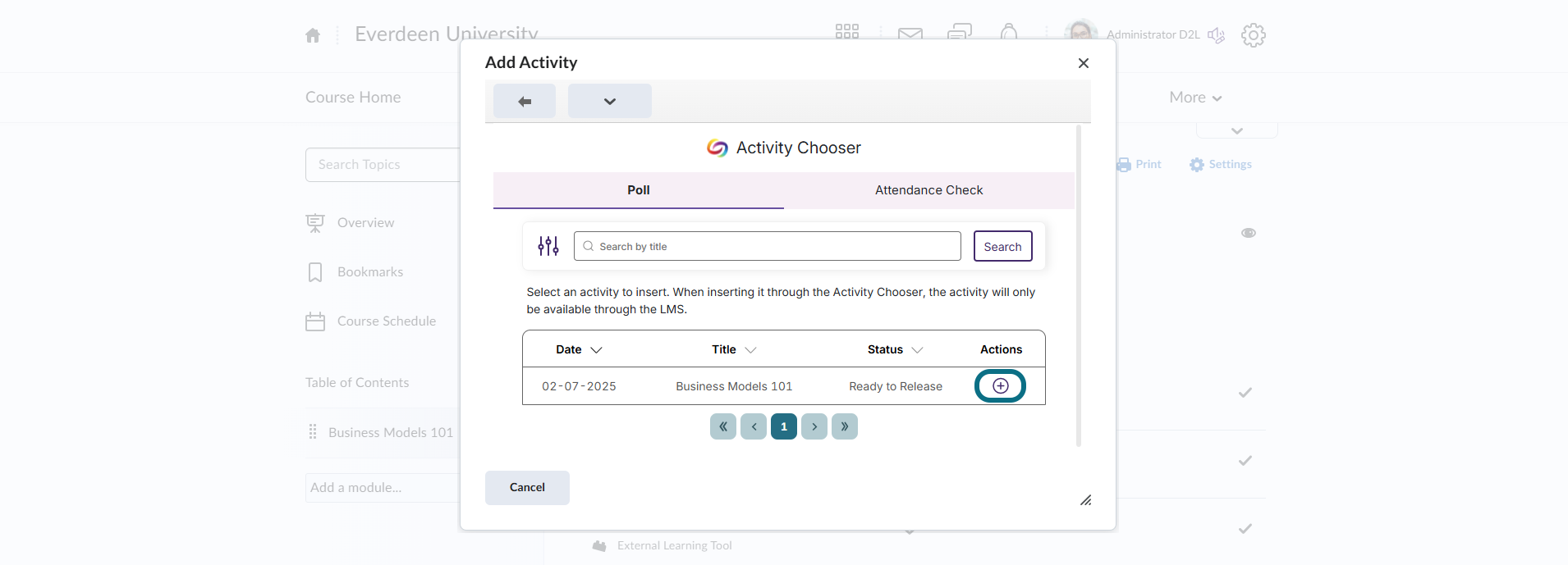 D2L Brightspace select the poll or attendance