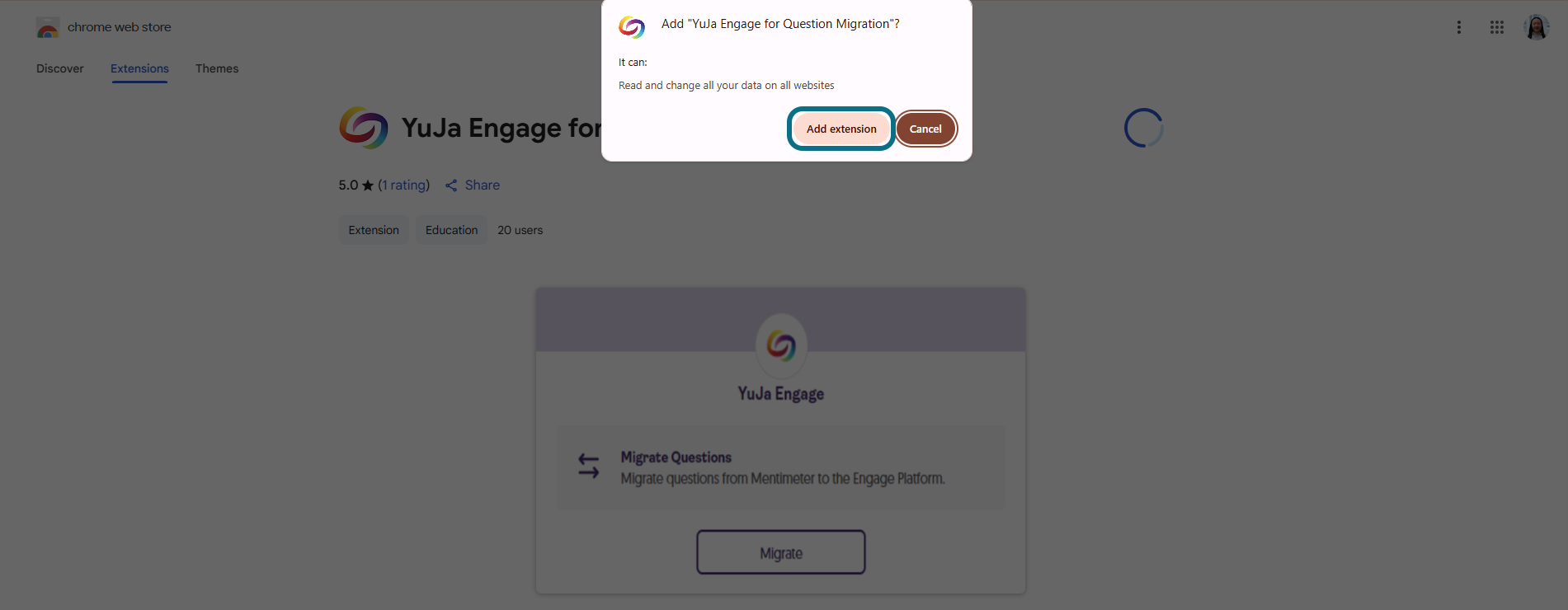 Engage click to add extension to Chrome