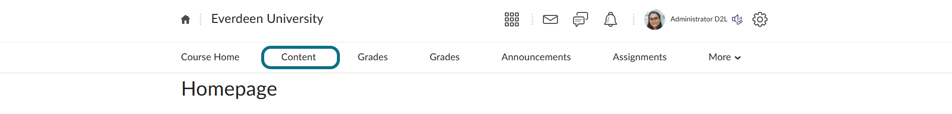 D2L Brightspace select Content