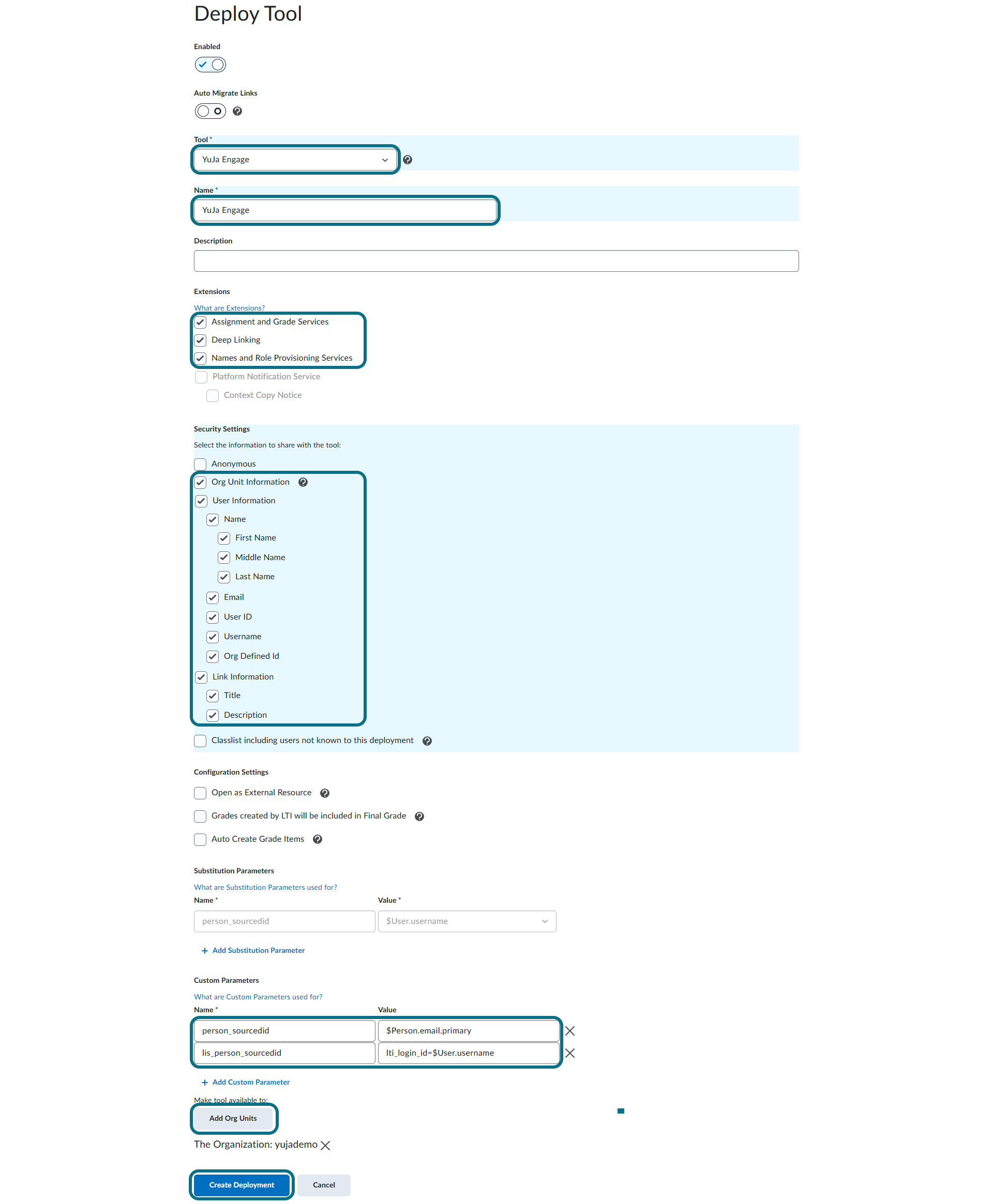 D2L Brightspace Create Deployment