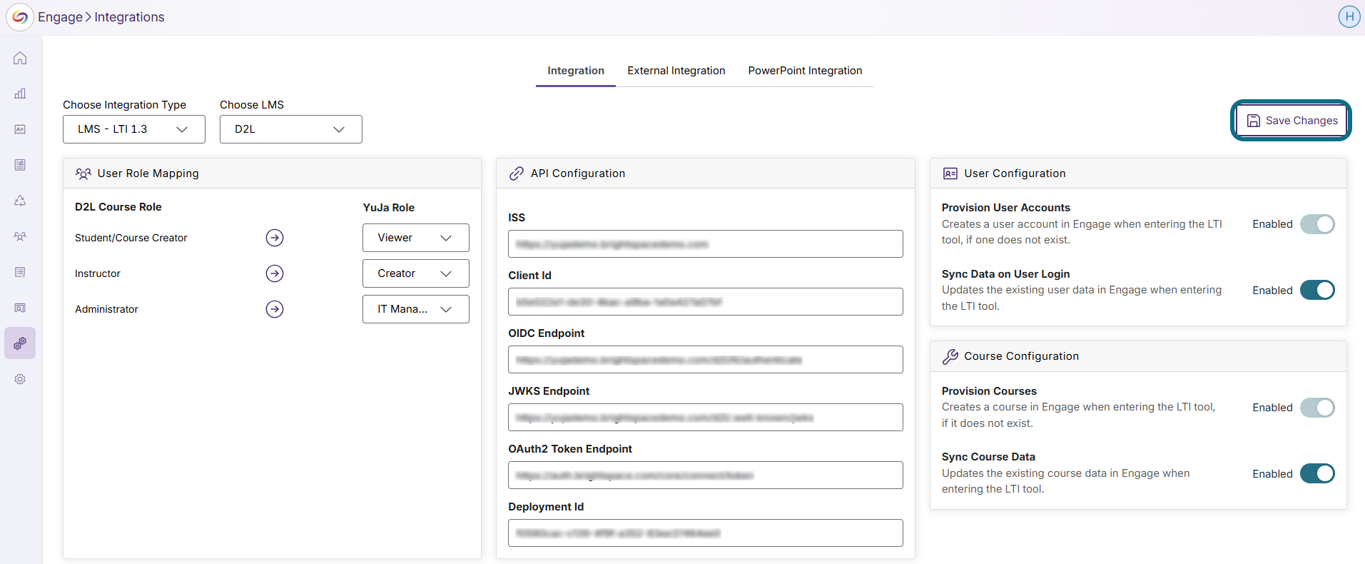 Engage save configuration