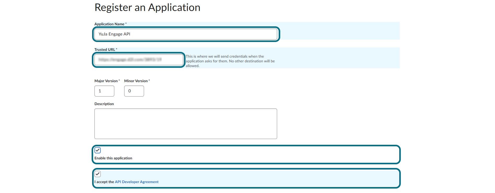 D2L Brightspace enter the app information