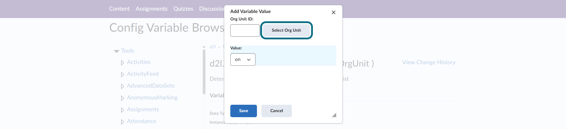 D2L Brightspace select the organization