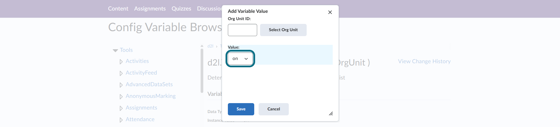 D2L Brightspace select the value