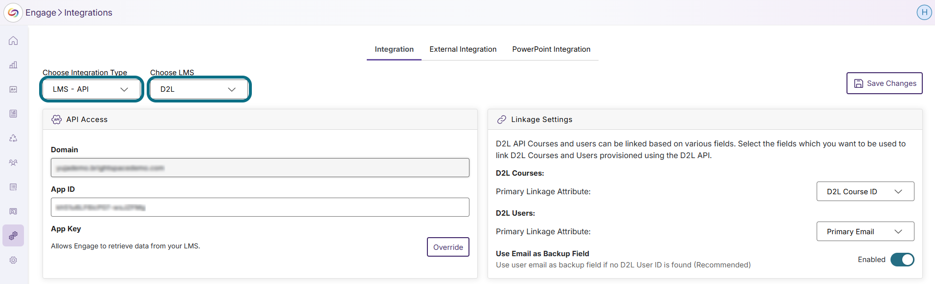 Engage Integration Type and Select LMS