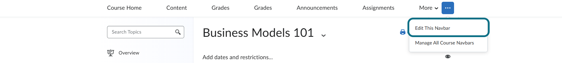 D2L Brightspace Edit This Navbar