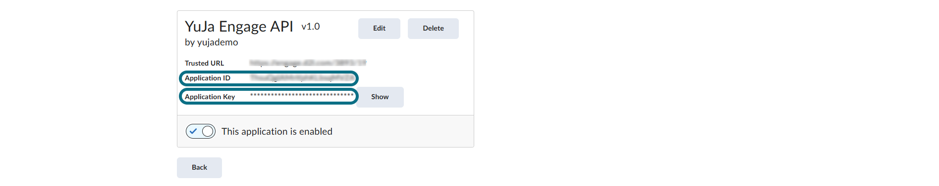 D2L Brightspace Make note of Application ID and Application Key