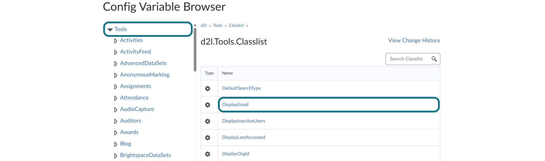 D2L Brightspace Classlist