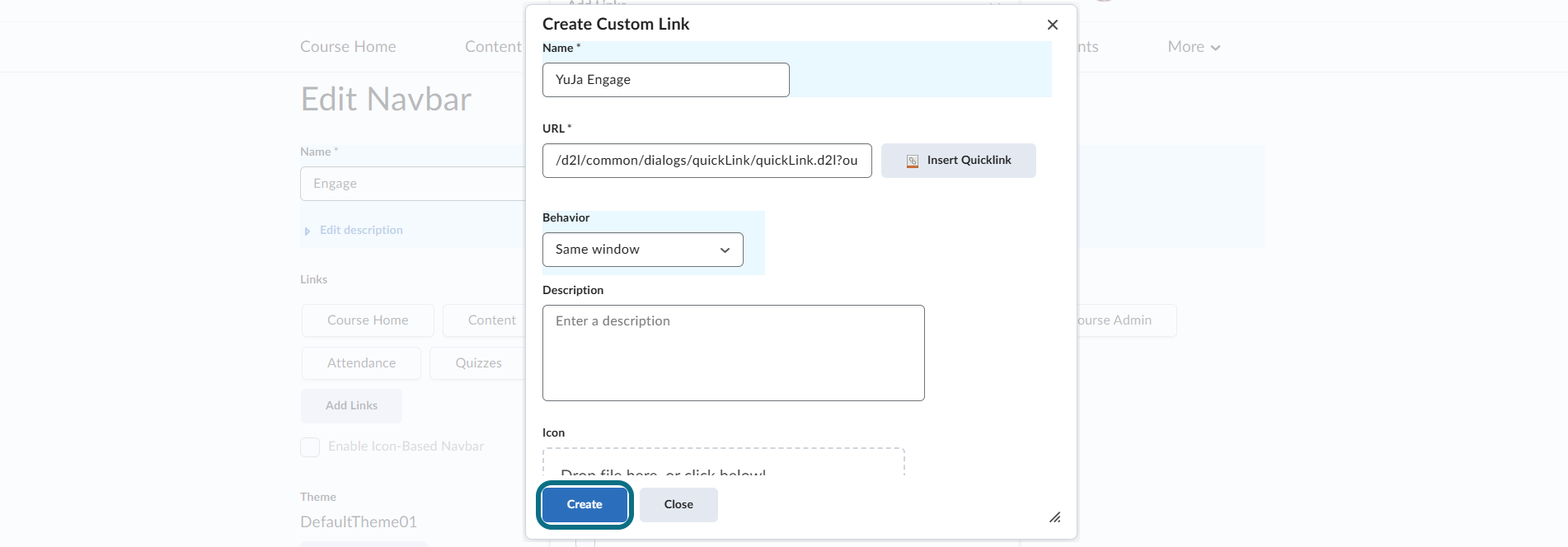 D2L Brightspace create behavior
