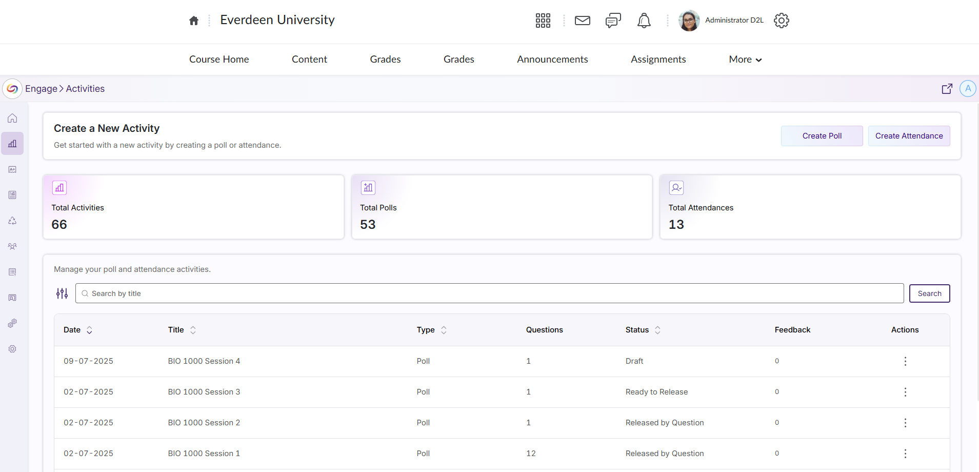 D2L Brightspace create an Engage poll