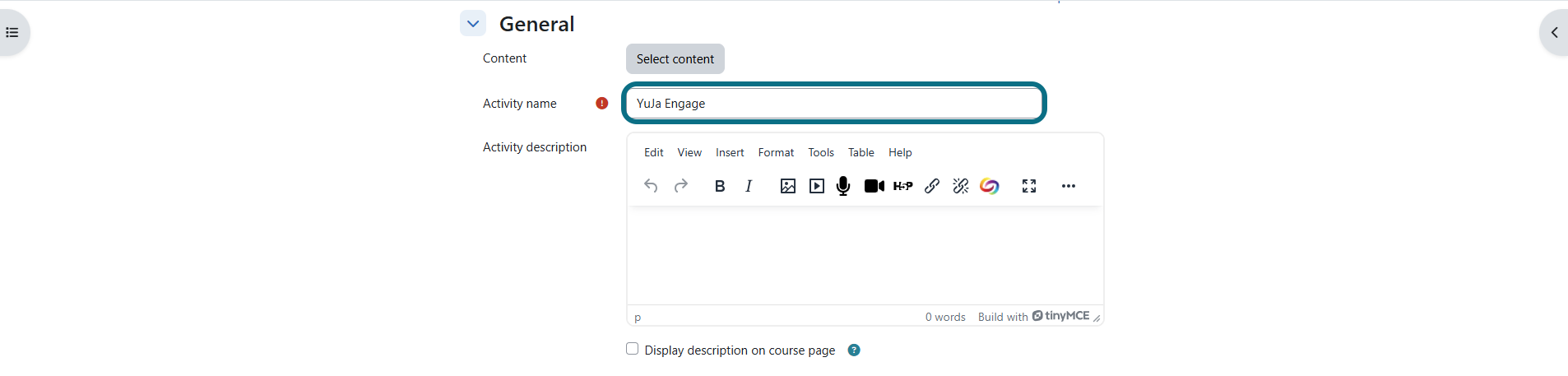 Moodle enter the activity name