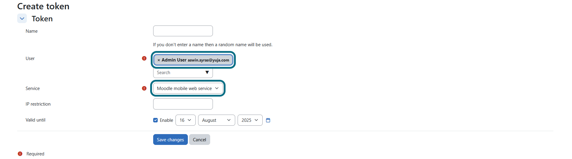 Moodle service drop-down menu