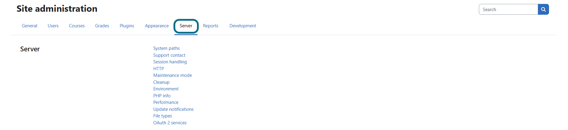 Moodle select the server tab