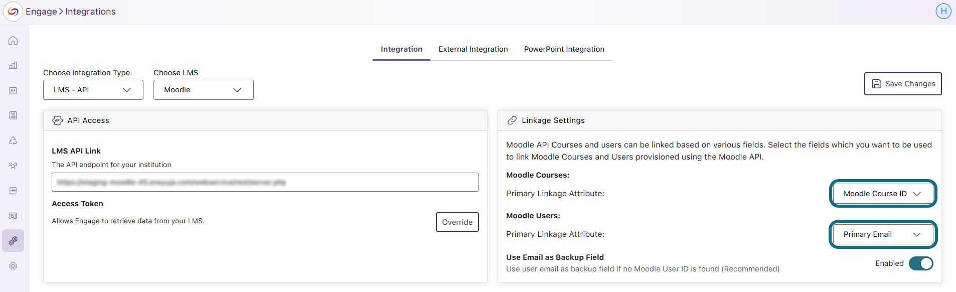 Engage adjust additional Linkage Settings