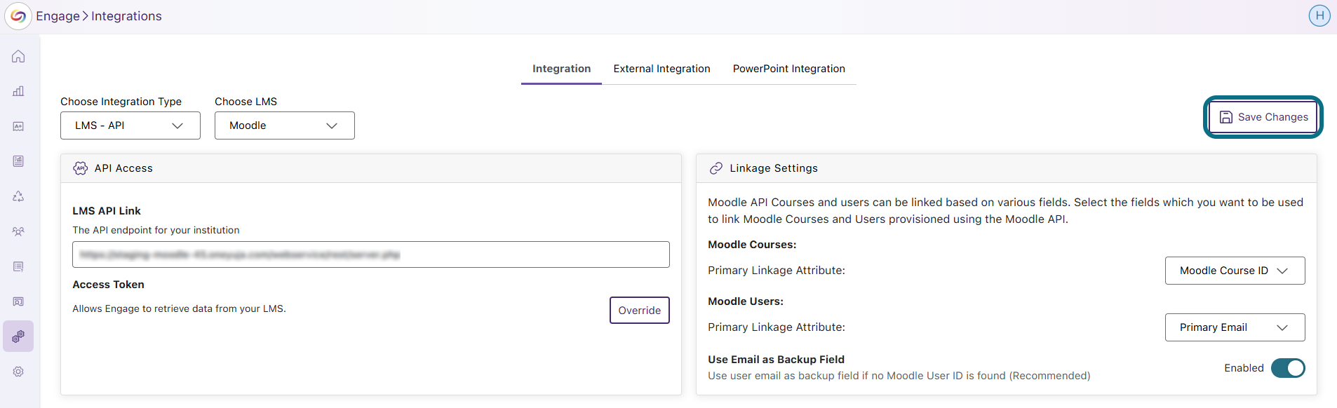 Engage save API integration changes