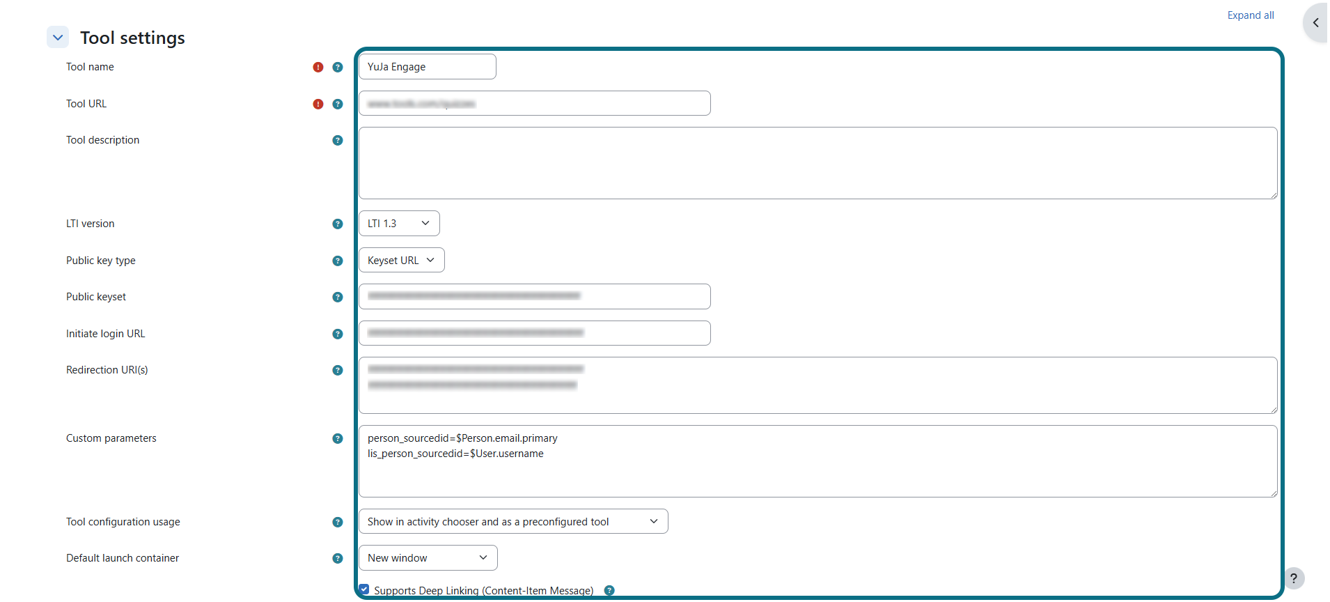 Moodle edit the Tool settings