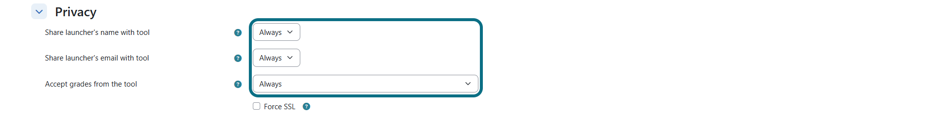 Moodle edit the Privacy section