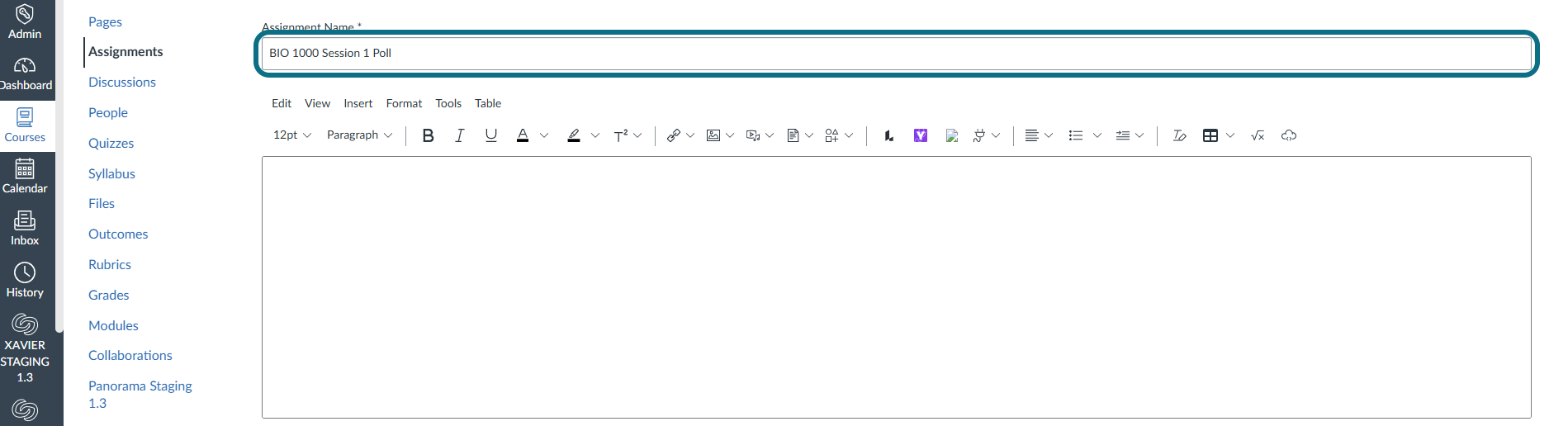 Canvas enter an assignment name