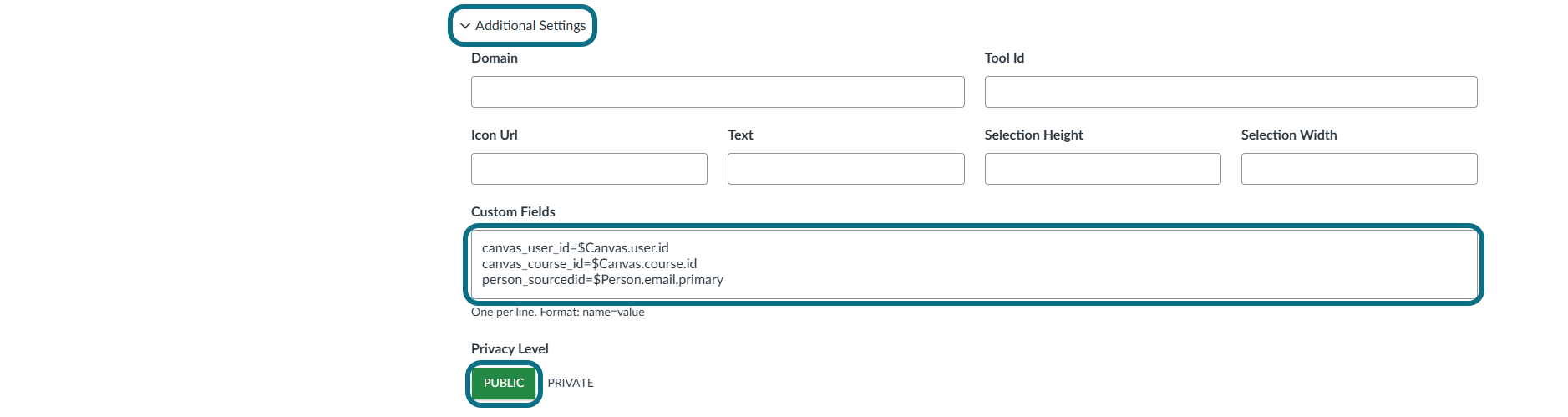 Canvas setting the Privacy Level