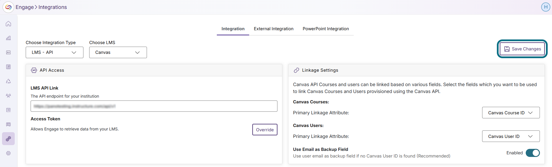 Engage saving API settings