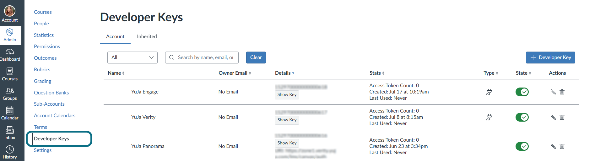 Canvas Developer Keys