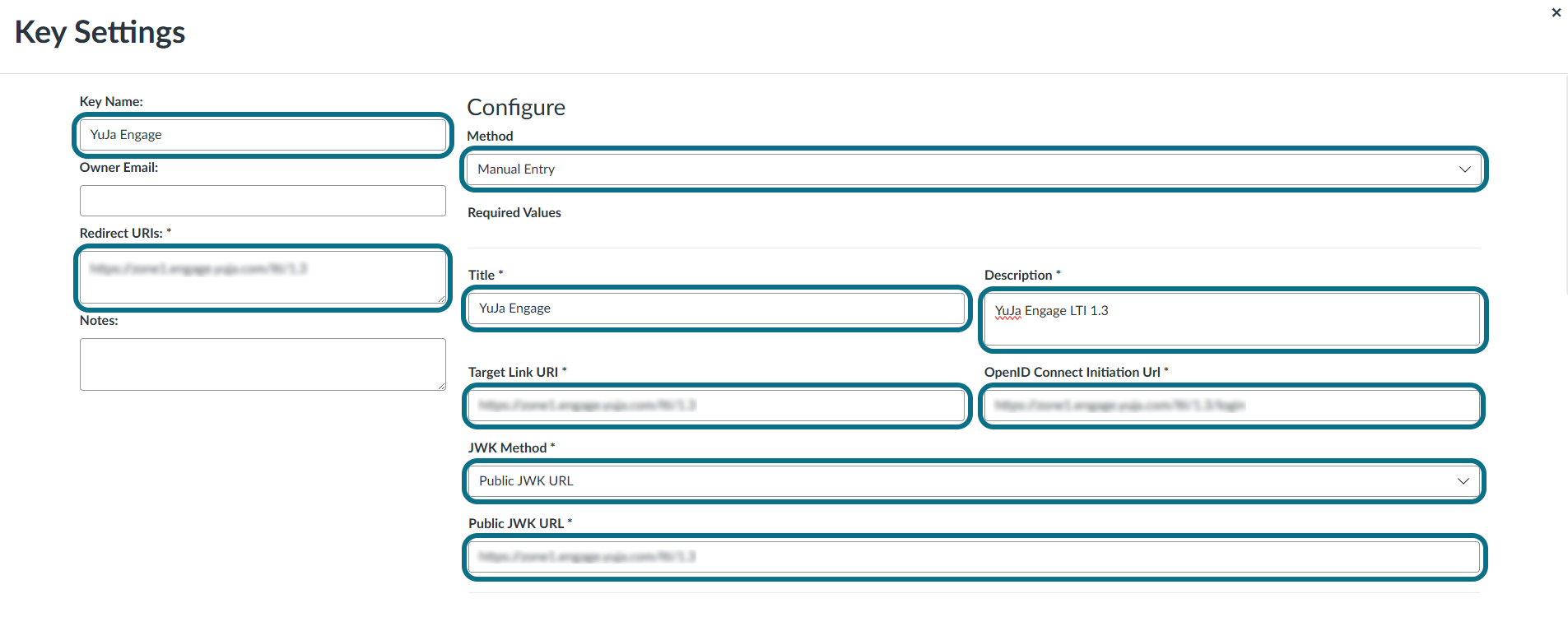 Canvas adding LTI Key settings