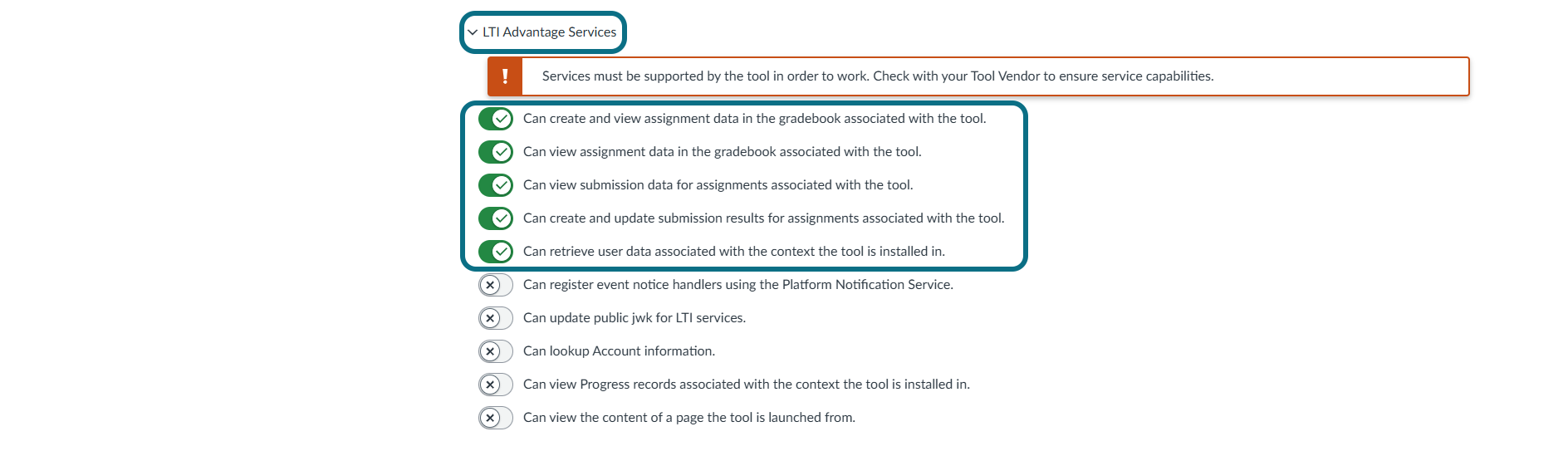 Canvas LTI Advantage Services