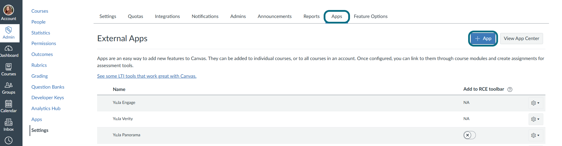 Canvas selecting the apps