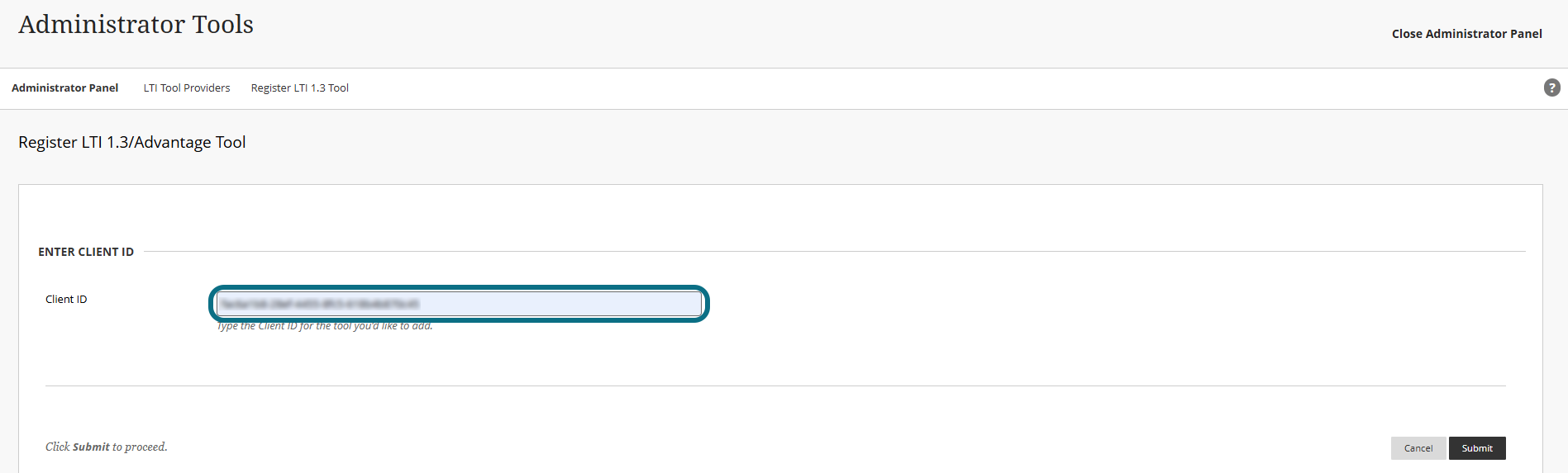 Blackboard Ultra enter the client ID