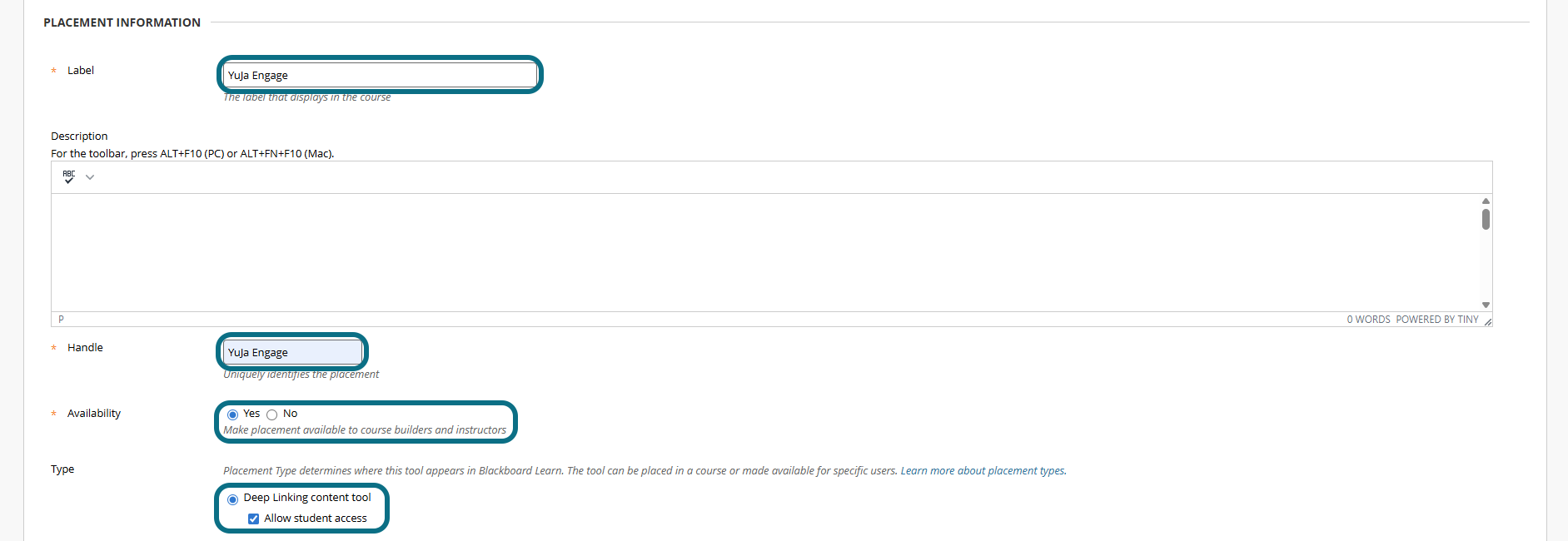 D2L Brightspace enter the Deep Linking Tool information