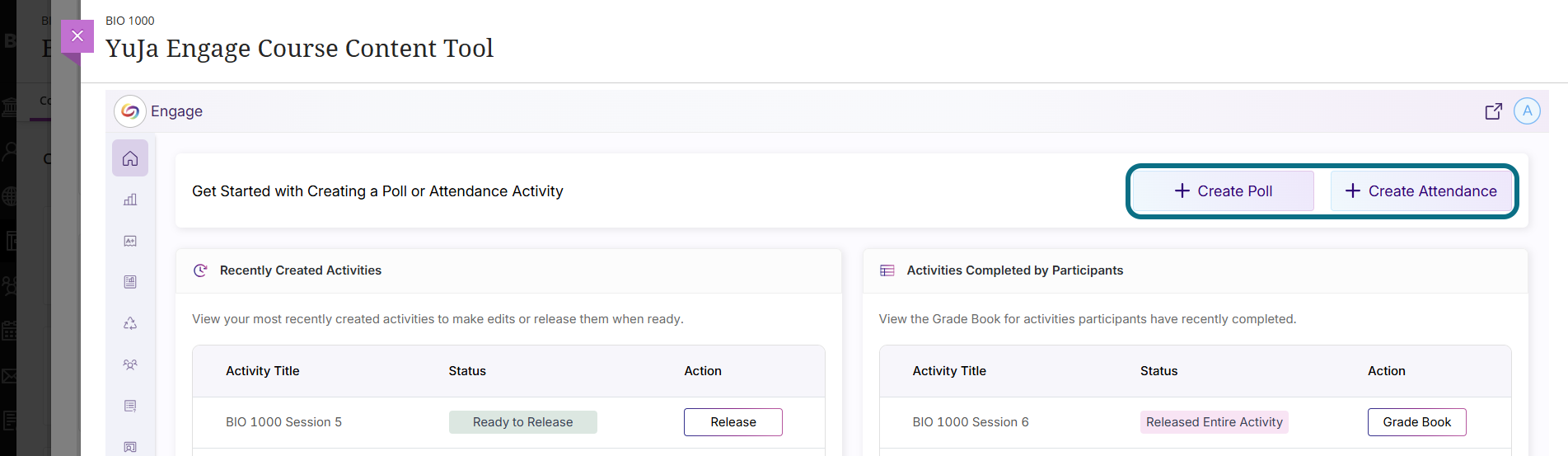 Blackboard Ultra create and release a poll or attendance