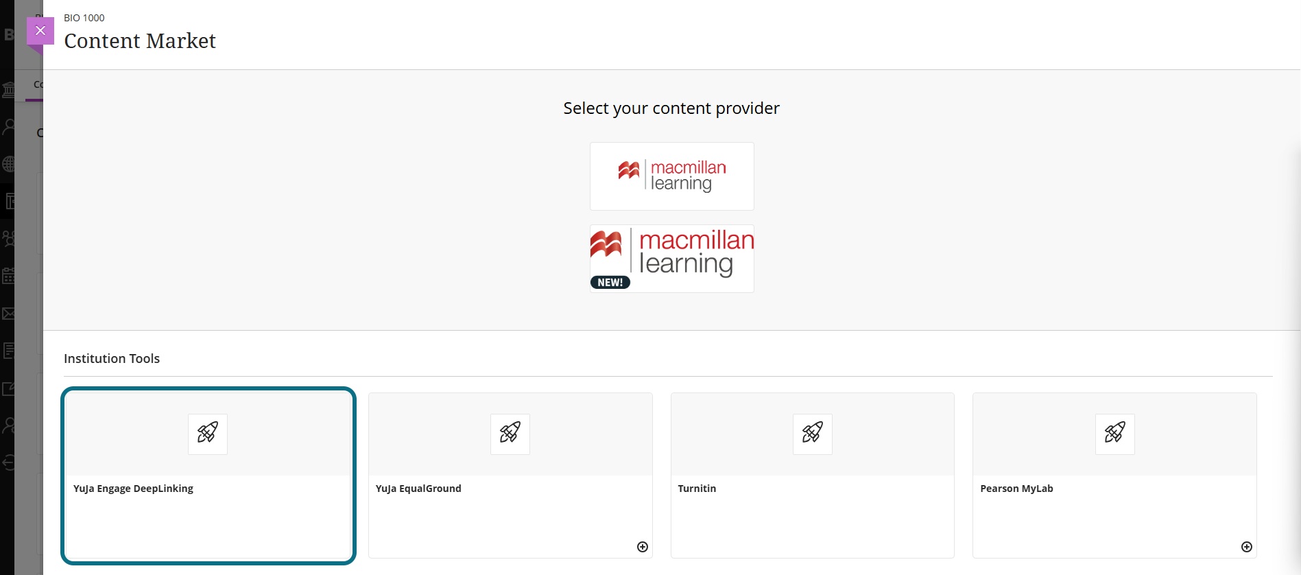 Blackboard Ultra select the Deep Linking Tool
