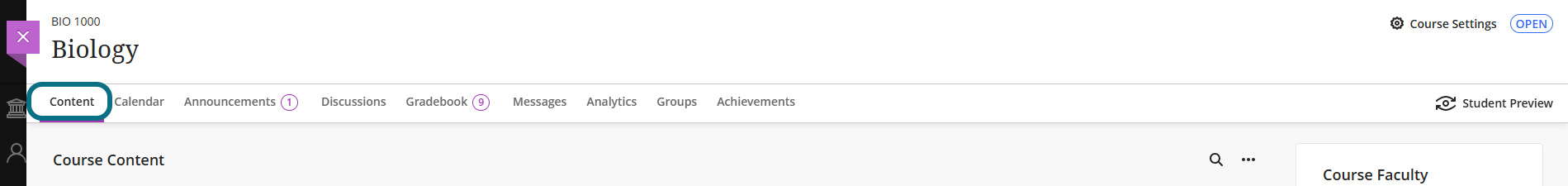 Blackboard Ultra Content tab