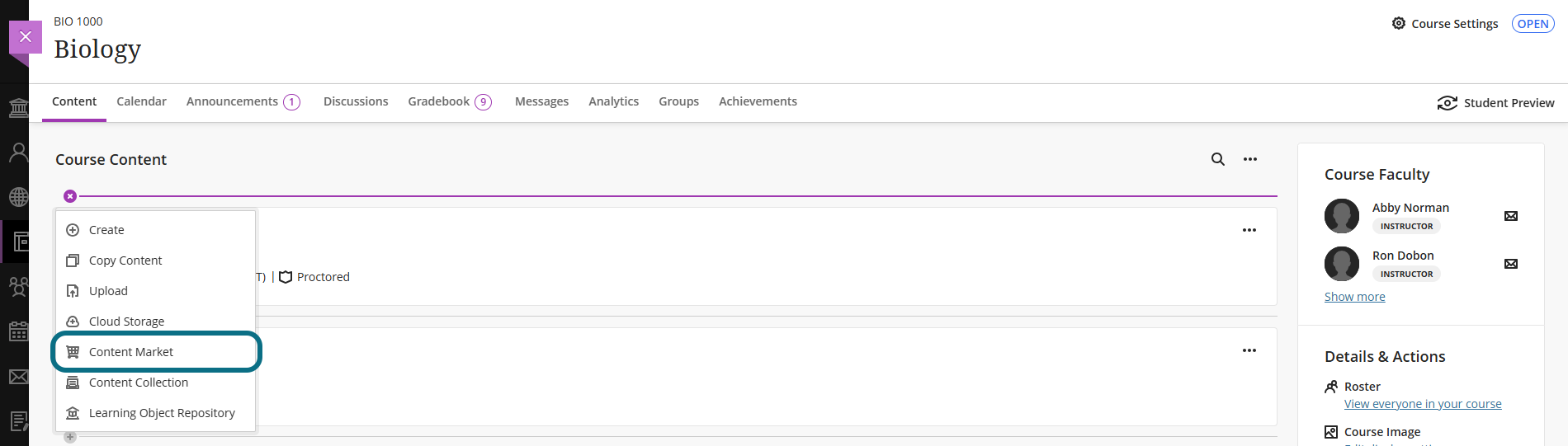 Blackboard Ultra add Content Market