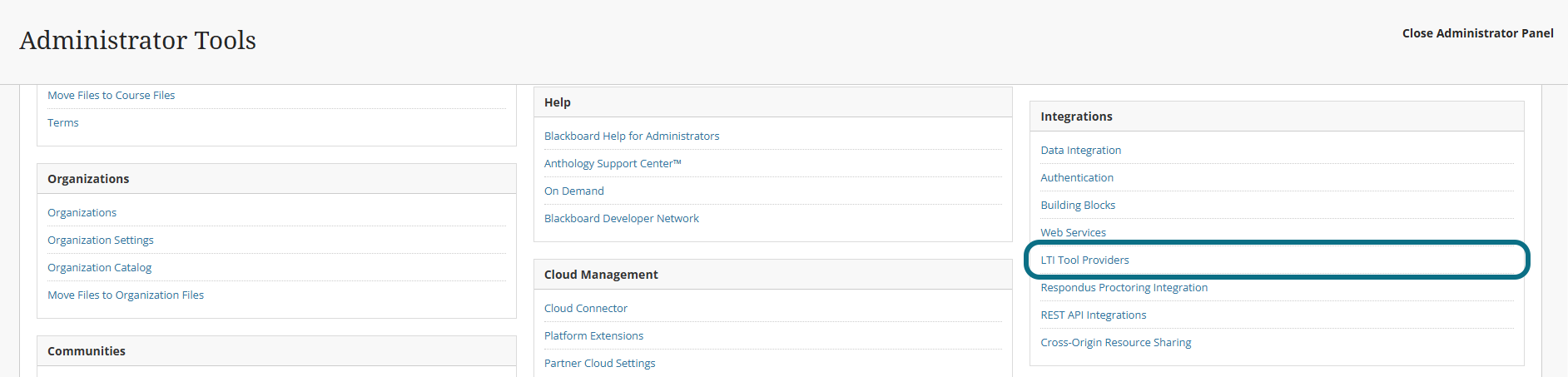 Blackboard Ultra select LTI Tool Providers