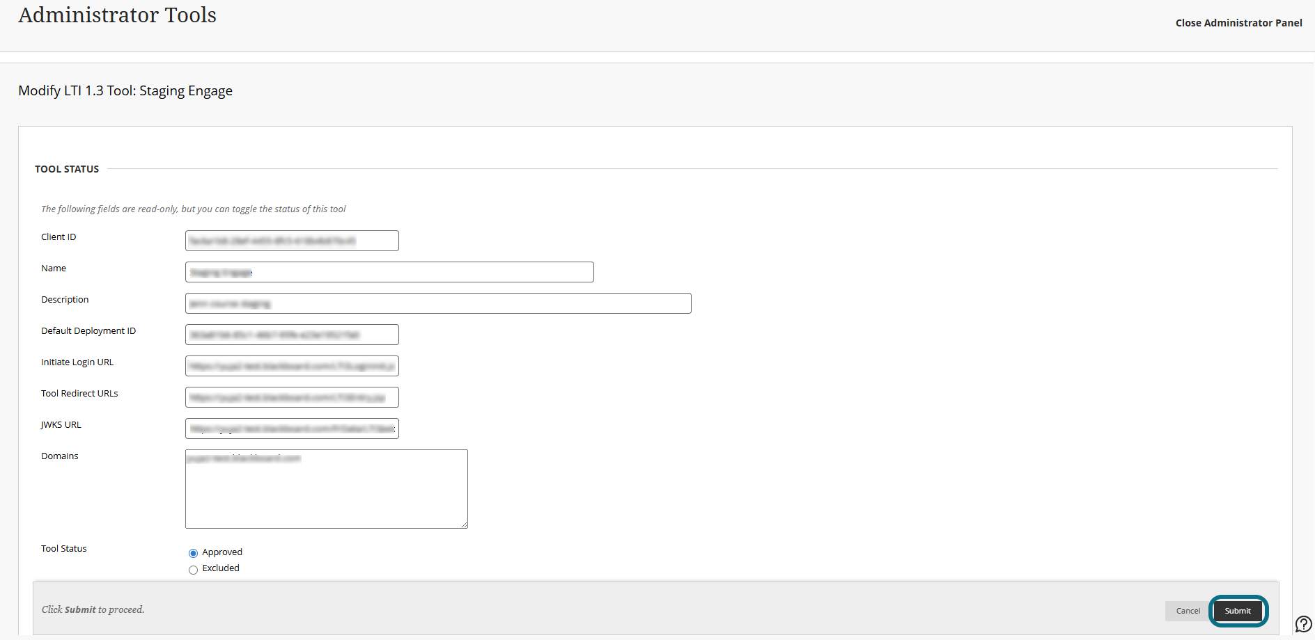 Blackboard Ultra submit the fields
