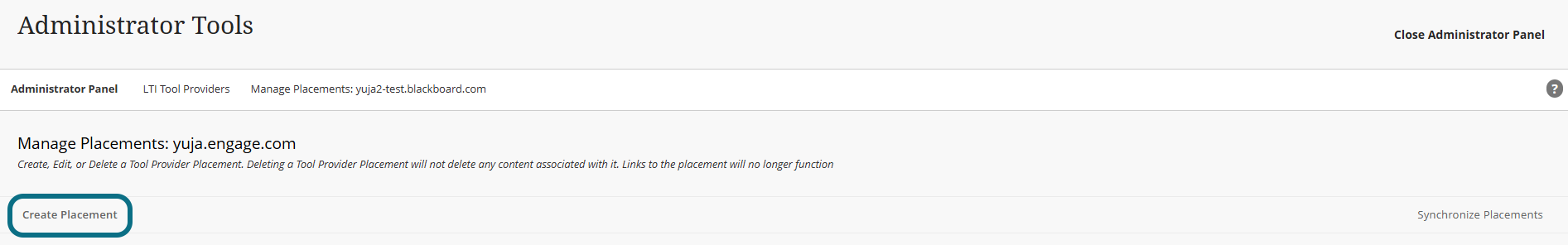 Blackboard Ultra click Create Placement
