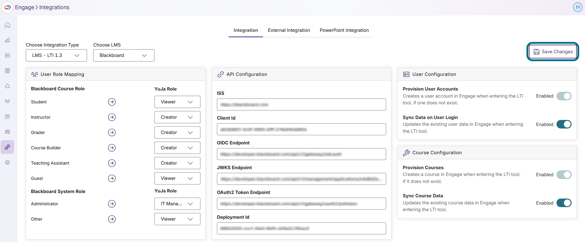Engage save configuration changes