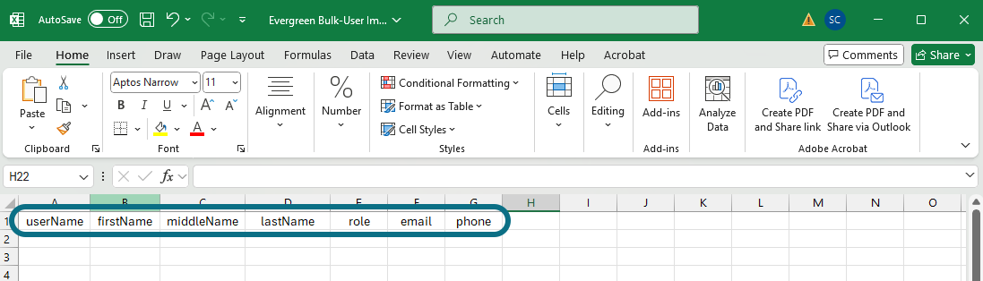 Excel first row headers