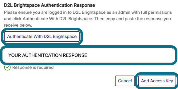 the authentication response is shown entered.
