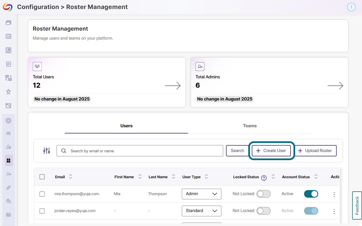 Create user button in the users tab.
