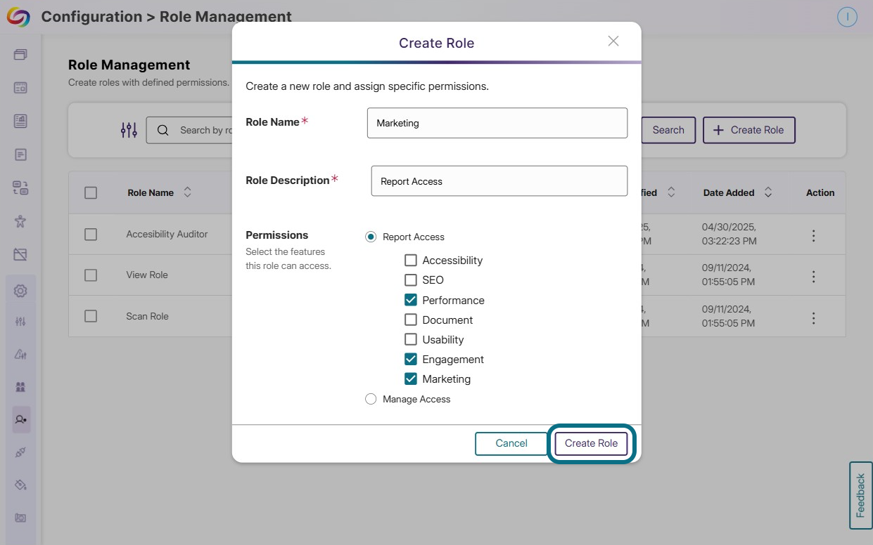 The Create Role button is highlighted within the window.