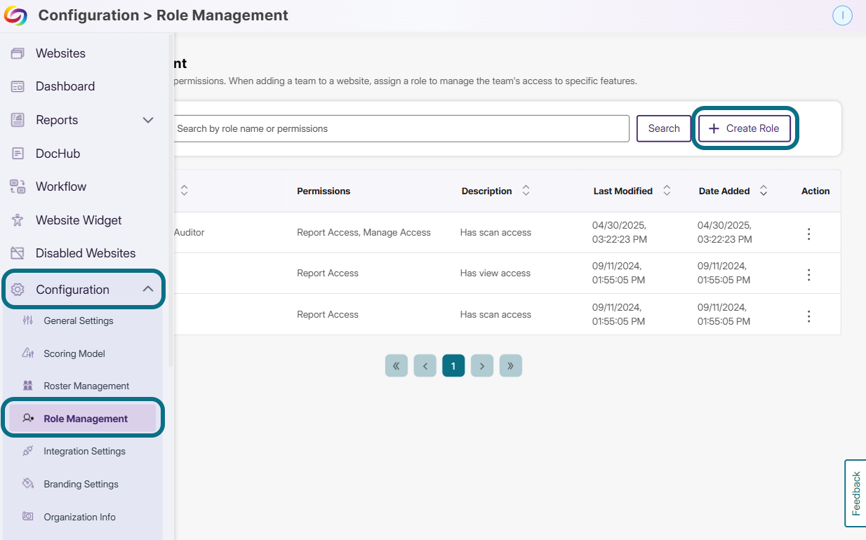 The Create Role button within the Role Management page.