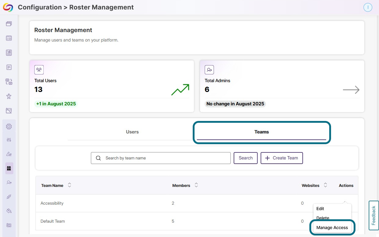 The Manage Access option after clicking the More Actions icon.