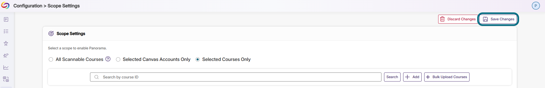 Panorama saving Selected Courses Only