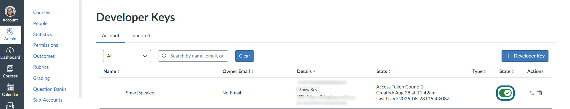 Canvas Developer Keys with State toggle circled