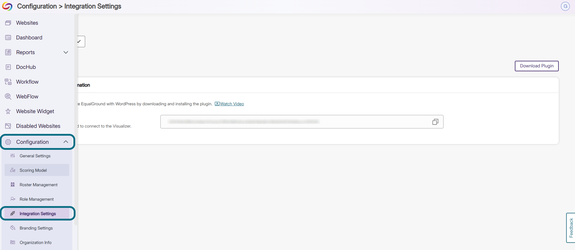 EqualGround with Configuration and integration settings tabs circled